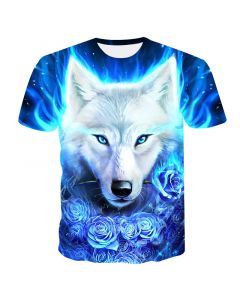   Printed snow rose wolf head fashion T-shirt