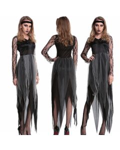 Black lace mesh irregular hem long skirt