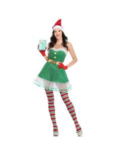 Christmas clothes cute green elf puffy dress cake skirt smocked dress