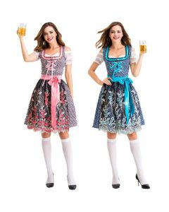 Women Pink Floral Bavarian Oktoberfest Costume Halloween Cosplay