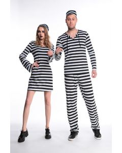 Halloween Couple Black and White Striped Prisoner Costume