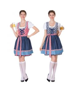 Women Red Printing Skirt Bavarian Oktoberfest Maid Costume 