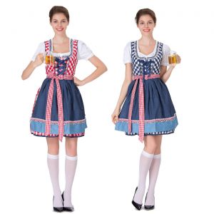 Women Red Floral Skirt Bavarian Oktoberfest Maid Costume 