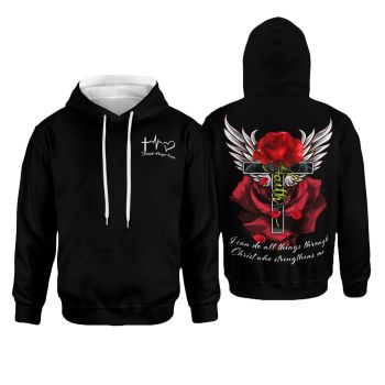  Classical  Black Crosses Rose Pattern Jesus Hoodie