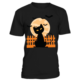 Cat Halloween With Bat And Moon Halloween Shirt