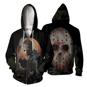  Popular Black Knives Skull Pattern Halloween Zip-Up Hoodie