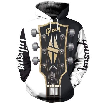 Vintage  Black White Guitar Pattern Music Hoodie