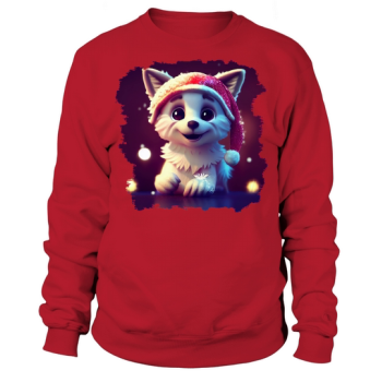 Christmas Cute Little Puppy With Santa Hat Sweatshirt