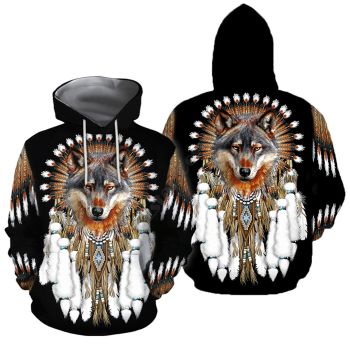 Temperament Black Wolf Pattern Tattoos Hoodie