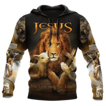  Fashion Brown Crosses Lion Pattern Jesus Hoodie