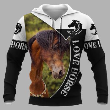 Oversize Black Horse Pattern Animals Hoodie