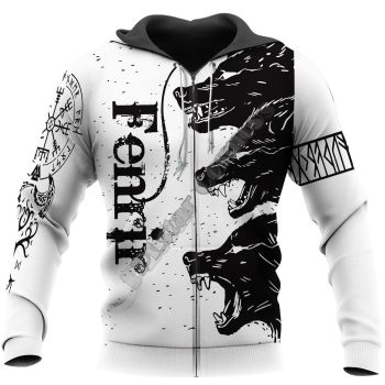 Fashion And Gorgeous Black White Wolf Pattern Tattoos Hoodie