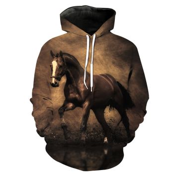 Loose Brown Horse Pattern Animals Hoodie
