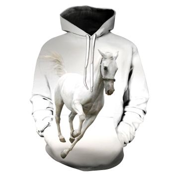 Gorgeous White Horse Pattern Animals Hoodie