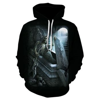 Vintage  Black Skull Pattern Halloween Hoodie