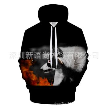 Loose Black Wolf Pattern Animals Hoodie