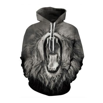 Vintage  Grey Lion Pattern Animals Hoodie