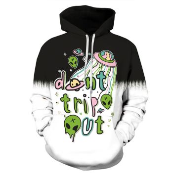 Fashion And Gorgeous Black White Ufo Pattern Hip Hop Hoodie