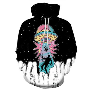 Pretty And Vintage  Black White Ufo Pattern Hip Hop Hoodie