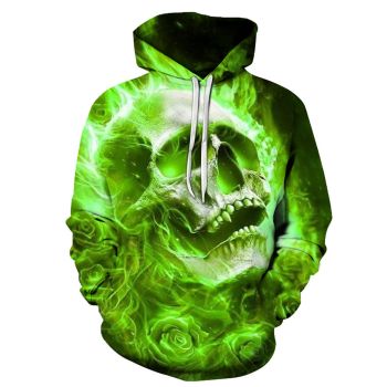  Oversize Green Skull Pattern Skull Hoodie