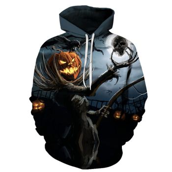 Fashion Blue Skull Pattern Halloween Hoodie