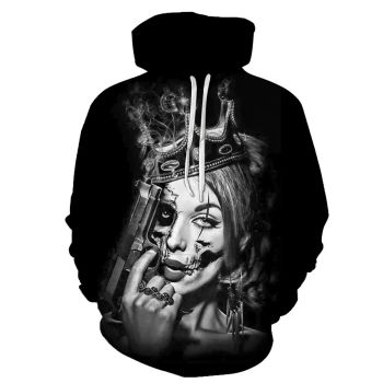 Vintage  Black Skull Pattern Halloween Hoodie
