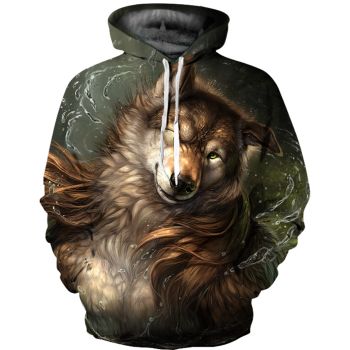 Vintage  Brown Wolf Pattern Animals Hoodie