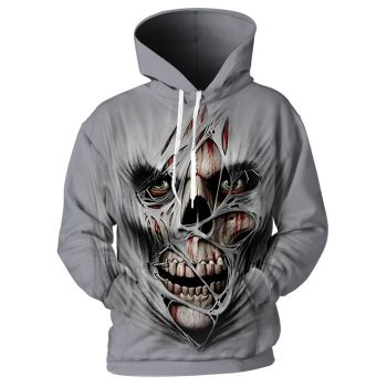 Classical  Grey Skull Pattern Halloween Hoodie