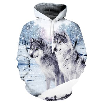 Gorgeous White Wolf Pattern Animals Hoodie