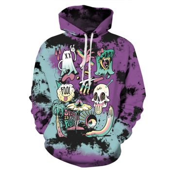 Elegance Blue Purple Skull Pattern Hip Hop Hoodie