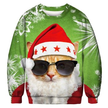 Popular Green Red Cat Pattern Christmas Hoodie