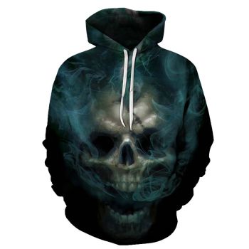  Vintage  And Loose Black Skull Pattern Skull Hoodie