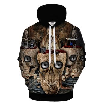 Pretty And Vintage  Brown Skull Pattern Halloween Hoodie