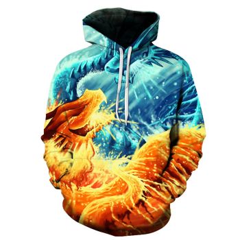 Gorgeous Blue Orange Dragon  Pattern Animals Hoodie