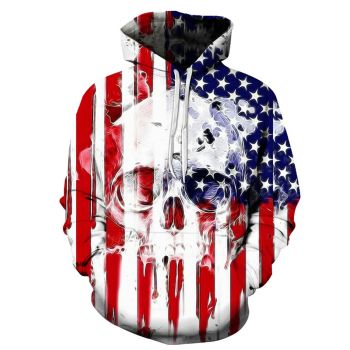 Popular And Vintage Blue Red Skull Pattern Halloween Hoodie