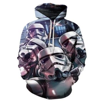 Oversize White Green Mask Pattern Star Wars Hoodie