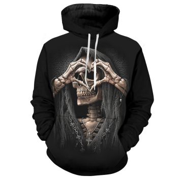 Vintage  Black Skull Pattern Halloween Hoodie
