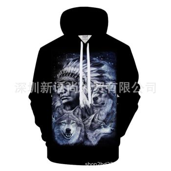 Vintage  Black Wolf Pattern Animals Hoodie