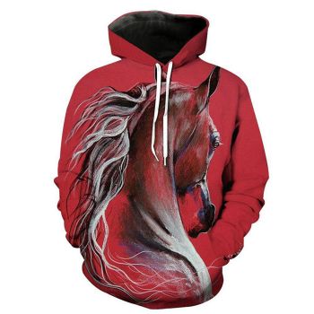 Loose Red Horse Pattern Animals Hoodie