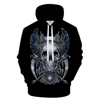 Loose And Fashion Black Skull Pattern Halloween Hoodie