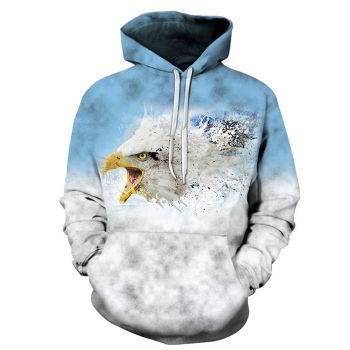 Temperament White Blue Bird Pattern Animals Hoodie