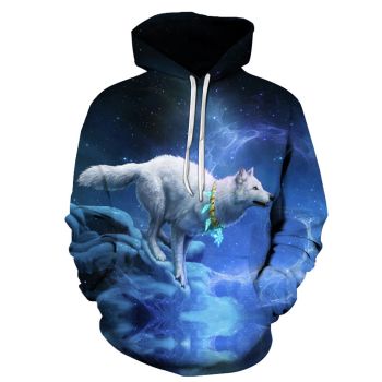 Fashion Blue Wolf Pattern Animals Hoodie