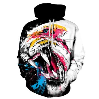 Loose White Black Lion Pattern Animals Hoodie