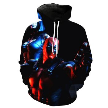 Loose Black Red Deadpool Pattern Deadpool Hoodie