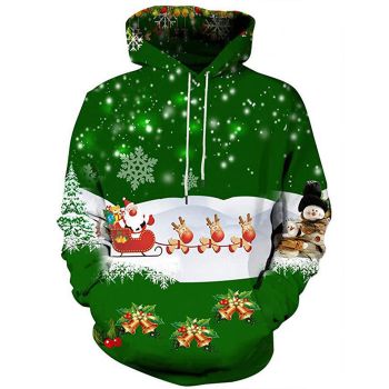 Elegance Green Santa Claus Snow Tree Pattern Christmas Hoodie