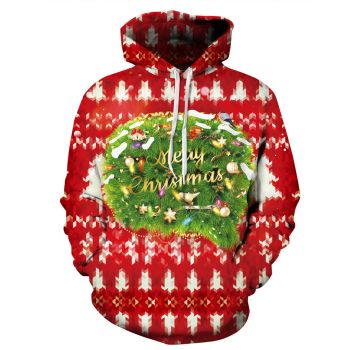 Elegance Red Green Tree Pattern Christmas Hoodie
