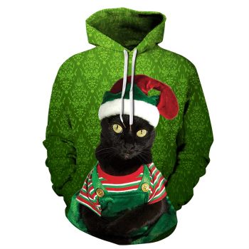 Gorgeous Green Cat Pattern Animals Hoodie