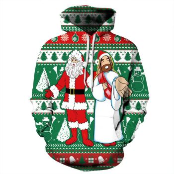 Vintage  Green Santa Claus Pattern Christmas Hoodie