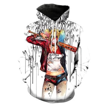 Vintage  And Loose White Clown Girl Pattern Clown Girl Hoodie