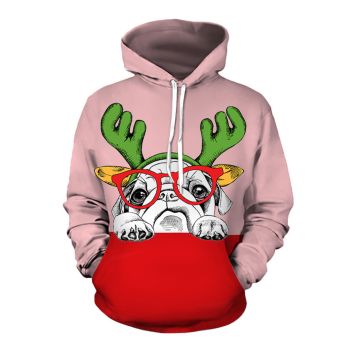 Loose Pink  Deer Pattern Christmas Hoodie